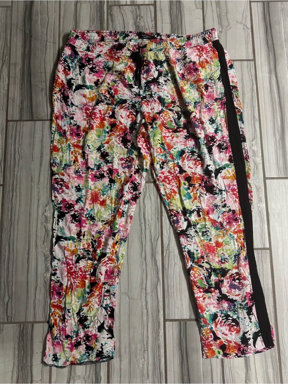 Nue Options Multicolor Floral Track Pants with Black Side Stripe